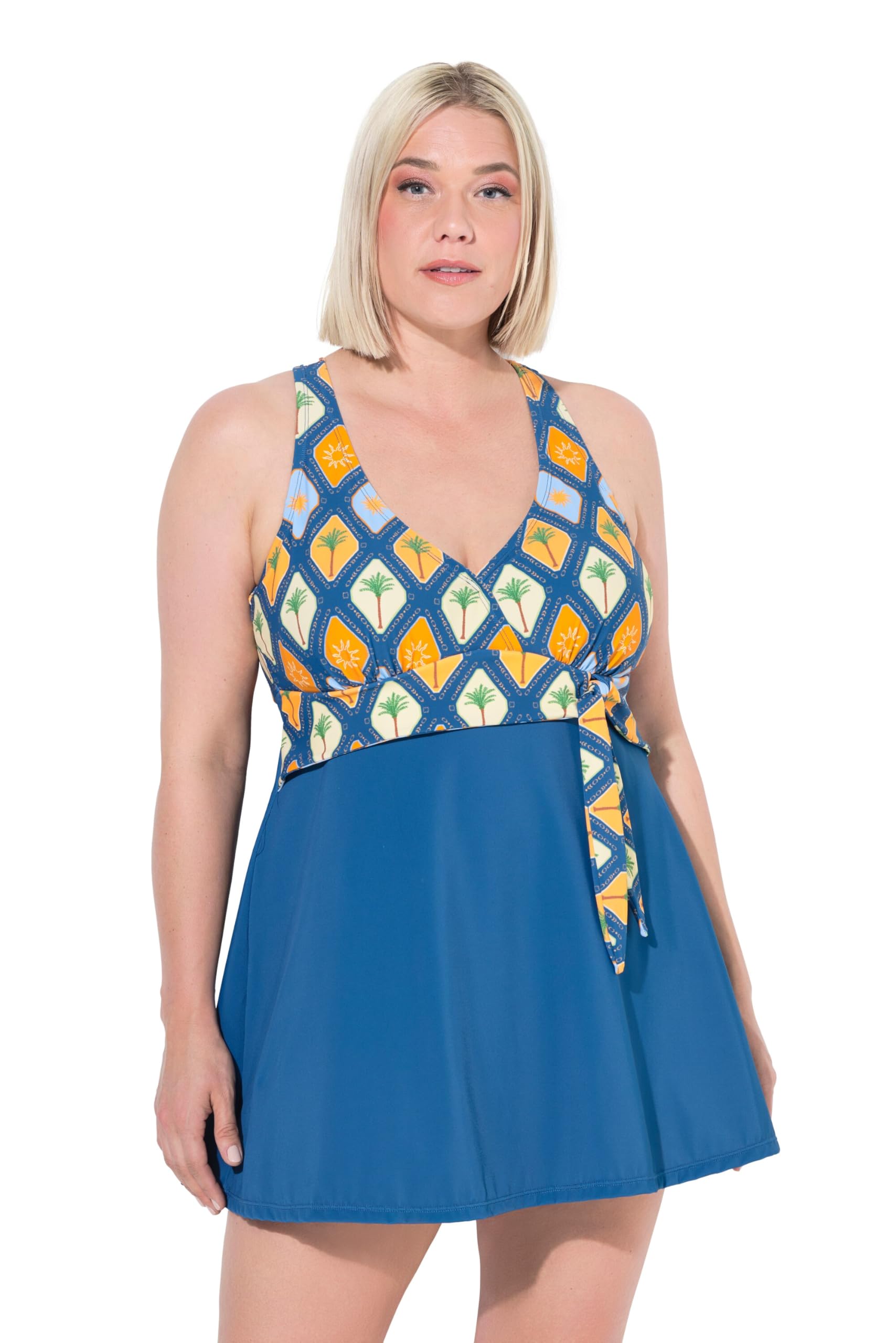 Ulla Popken Damen große Größen Übergrößen Plus Size Badekleid, Schleife, Softcups, Neckholder-Optik 836755