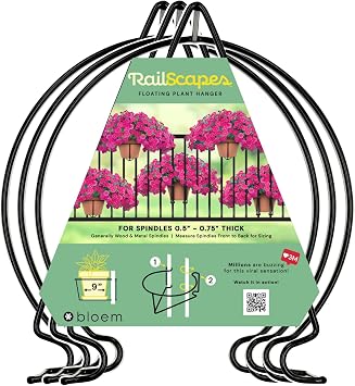 Bloem RailScapes Railing Plant Clip for 1/2" - 3/4 Narrow Spindles, 3-Pack