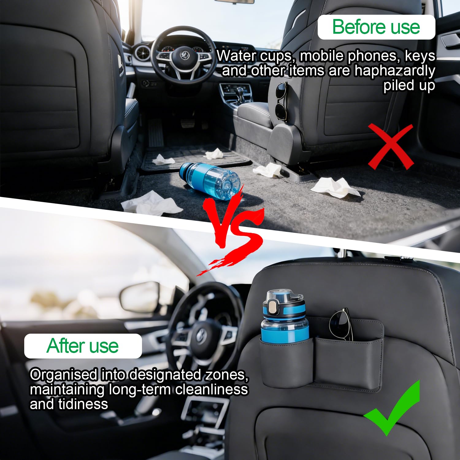 2 PCE Porte Gobelet Voiture, Organisateur Voiture, Fixation Double Clip | Organisateur Voiture, Autositz Organizer, Cuir, 2-en-1, Stable, pour Porte & Siège, Téléphone, Clés, Gobelet, Sans Outil
