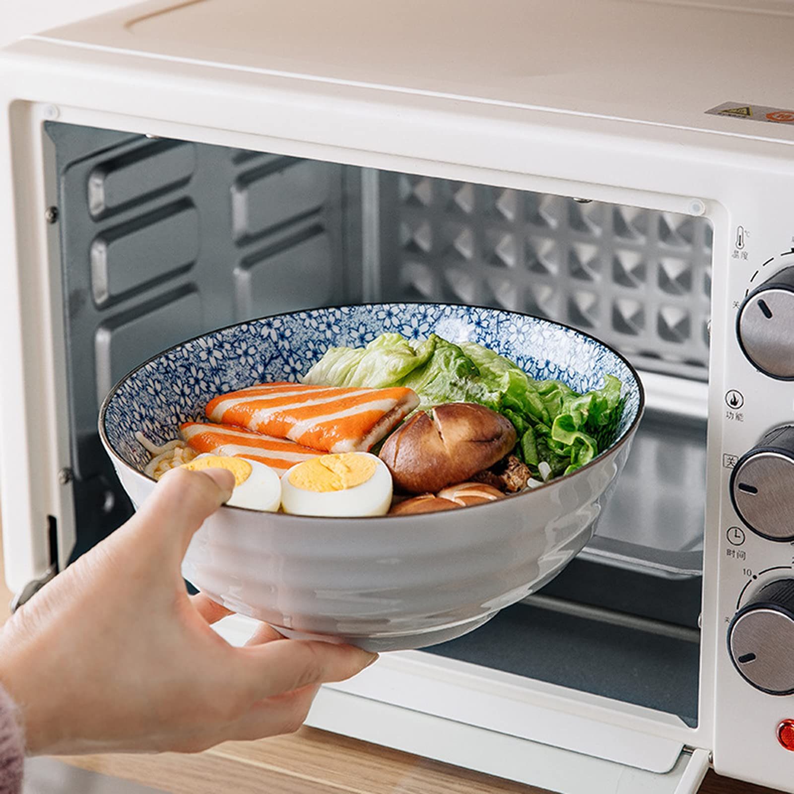 Tazas de Ramen, Conjuntos de Tazas de Pasta, Tazón de Sopa de Fideos de cerámica de 9 Pulgadas, (4 Piezas) Tazón de Ramen casero apilable japonés bajo vidriado for Cereales, arroz, Udon