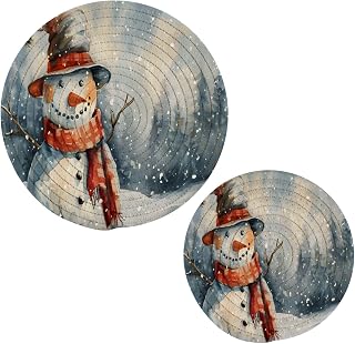 ALAZA Snowman with Hat and Scarf Winter Landscape02 Trivets for Hot Dishes 2 Pcs,Hot Pad for Kitchen,Trivets for Hot Pots and Pans,Large Coasters Cotton Mat Cooking Potholder Set