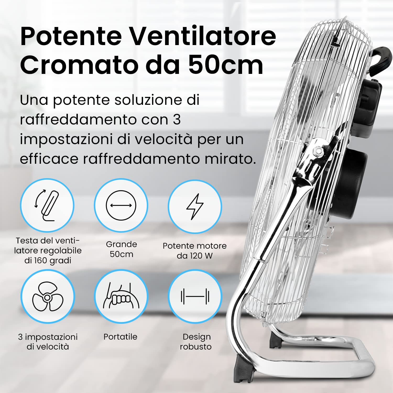Ventilatore Da Pavimento Breeze 41cm - 3 Velocità, Design Retrò In Acciaio - Foto 7
