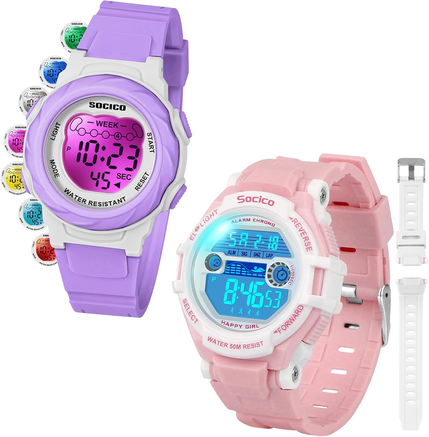 SOCICO Kids Digital Watches for Boys Teen Girls, 7 Color Lights Waterproof Sports Watch for Kids with Stopwatch Alarm, Great Present for Girls Ages 5-18 Teenagers