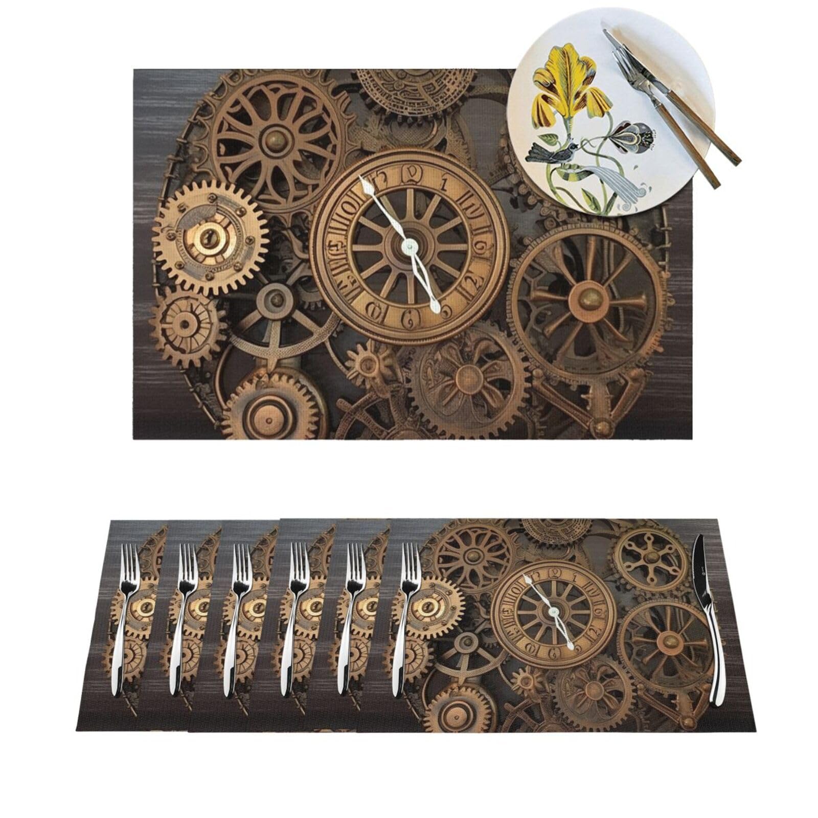 Sets de table tissés en PVC x4 antidérapants et lavables style steampunk pour salle à manger