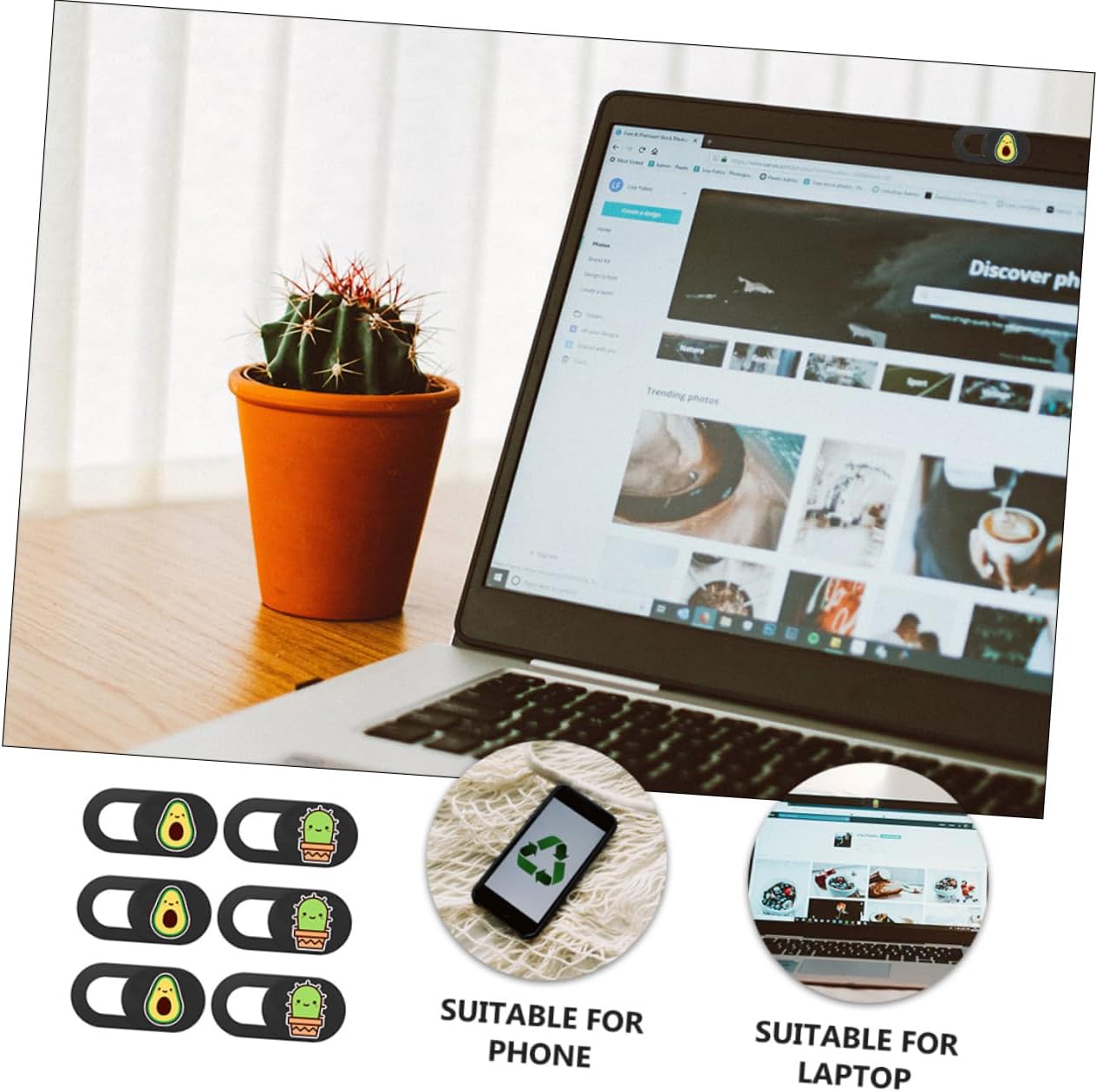Laptop Camera Cover Slide 6pcs Webcam Covers Adorable Avocado Design for Privacy Protection