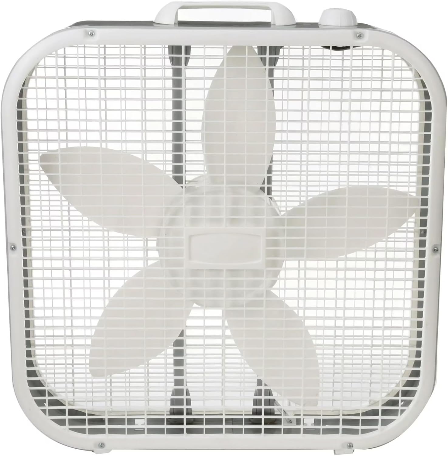 Box Fan with 20 Inch Blade, 3 Speed Settings, Durable Metal Frame, Built-In Handle, Weather-Resistant Motor, for Home or Office