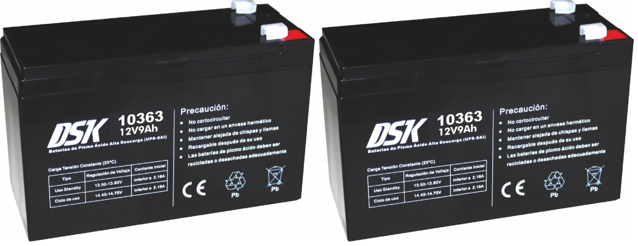 DSK 10363 – Batteria piombo alta scarico 12V 9Ah Batteria ideale per UPS-SAI, sistemi di sicurezza e comunicazione, luci di emergenza (Confezione da 2)