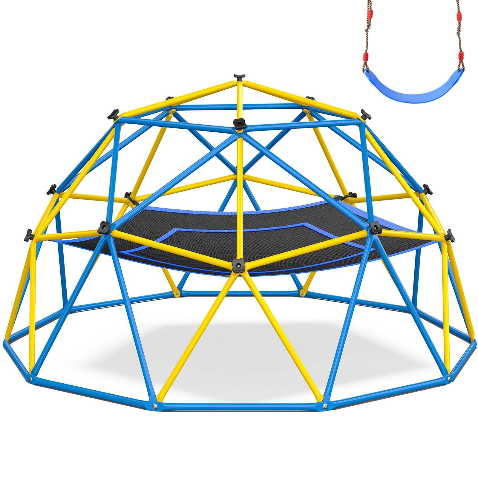 Hapfan Jungle Gym, 10ft Climbing Dome with Hammock and Swing, Outdoor Play Equipment with Monkey Bars for Kids 3-12, Supports 800LBS Backyard Climbing Toys