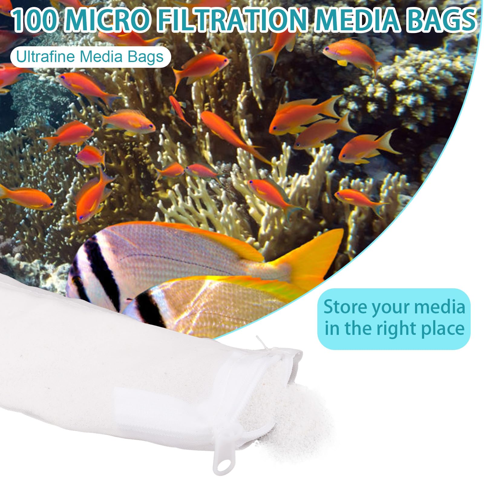 BOXOB 10pcs Aquarium Filter Media Bags, 100 Micron Extra Fine Media Filter Small Mesh Bags Purigen Sock for Fish Tank with Plastic Zipper for Activated Carbon Resin (7.9x3 Inch) - Image 3