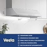 Vesta Chicago 30" White Stainless Steel Under Cabinet Range Hood - 750CFM, 3-Speed Exhaust Fan, New Extra LED Light, and Dishwasher-Safe Baffle Filters (30 Inch White Stainless Steel)