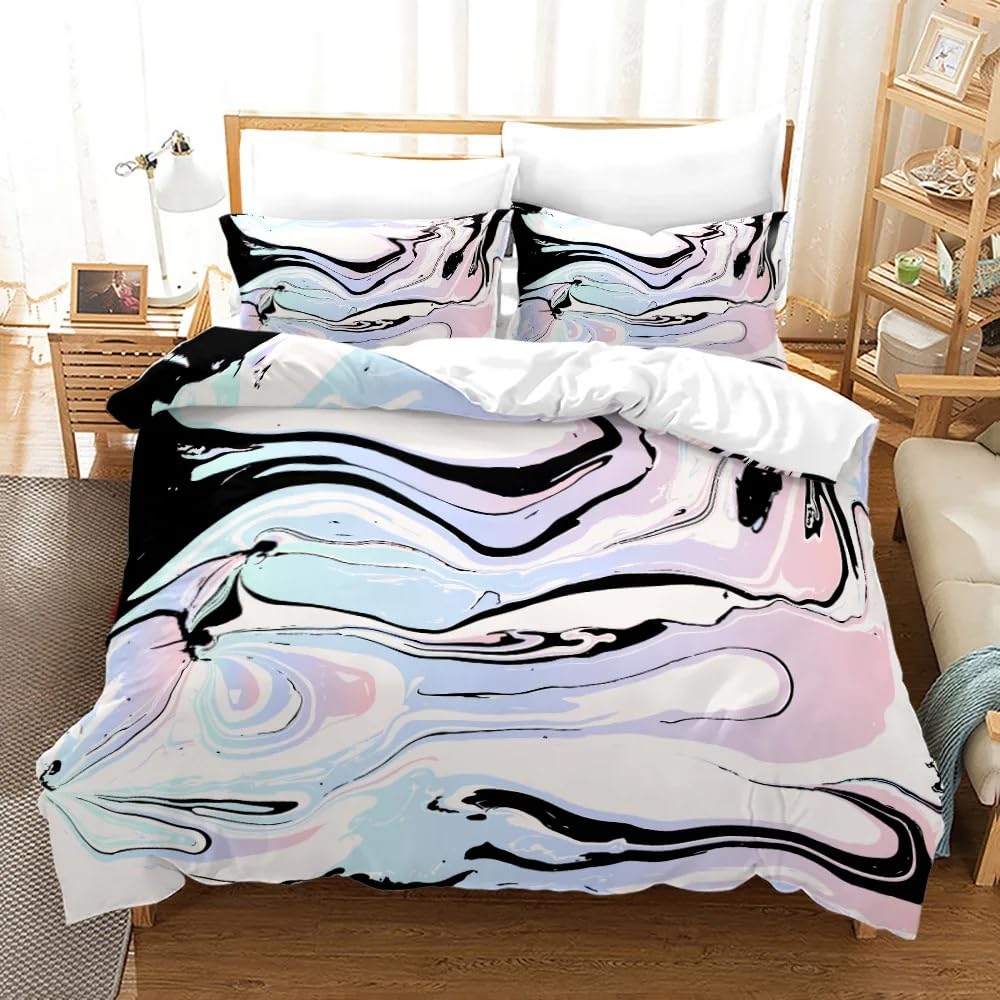 Housse de couette en marbre noir et blanc moderne en microfibre douce