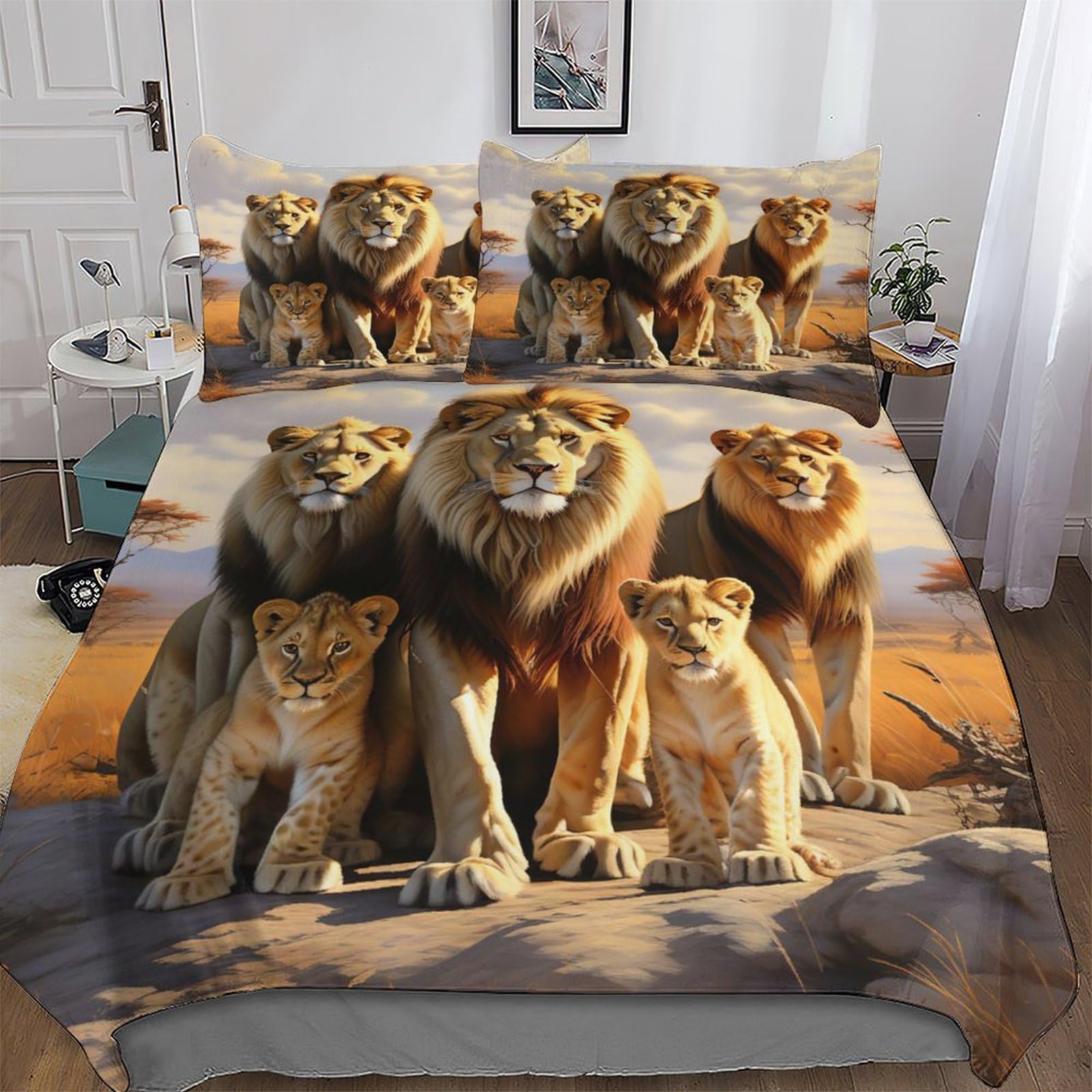 Pazzk Animal Lion-1 Animal Lion 3D Printed Bedding Set Comforter Cover 3 Pcs With Pillowcases With Zipper Closure For Adults Teenager Kids Quilt Cover Soft Anti-Allergic Duvet Cover Double (200X200cm)
