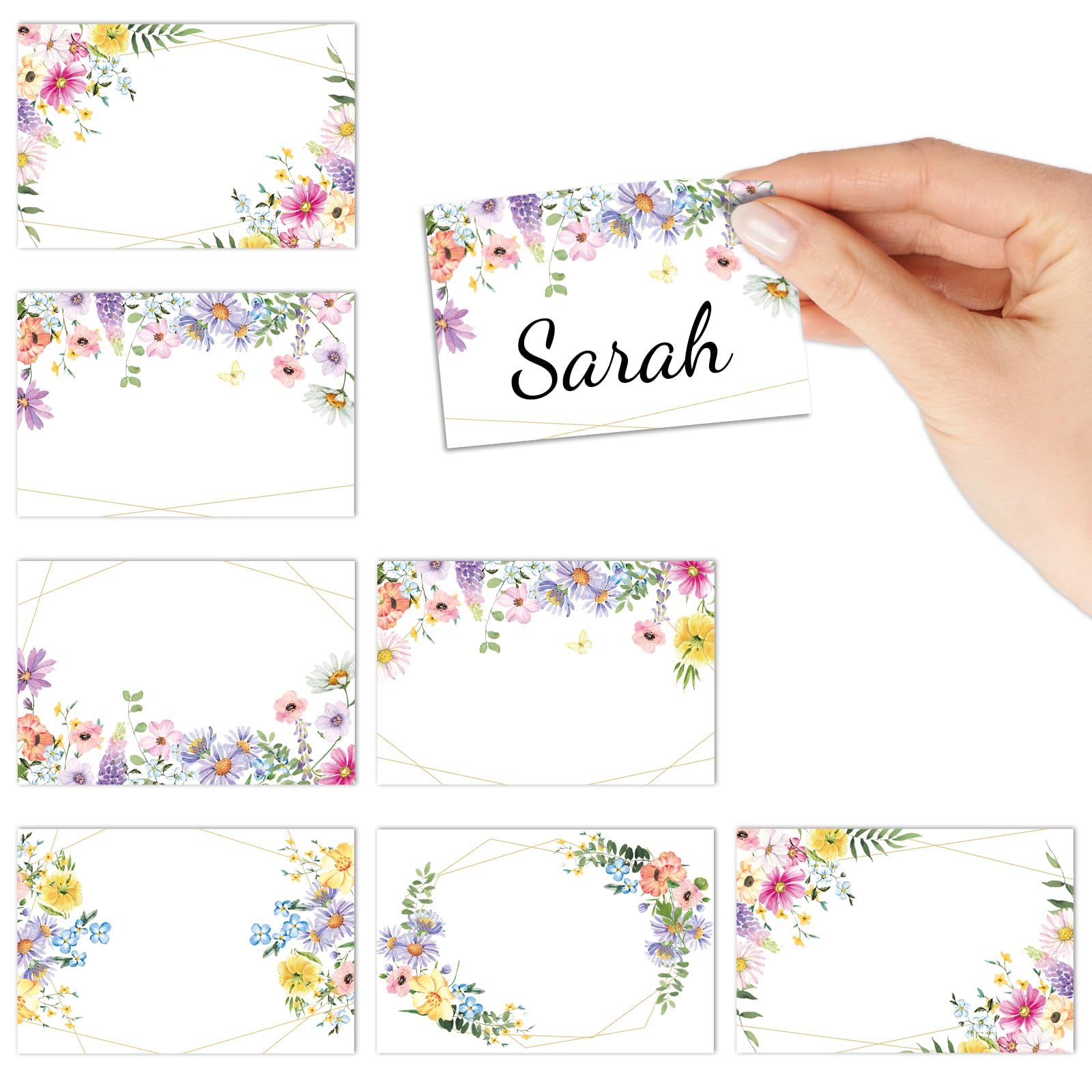 Whaline 180 Pcs Back to School Wildflower Name Tag Stickers Watercolor Summer Floral Nameplate Stickers Classroom Bulletin Board Label Decals for Office School Desk Wall Decor