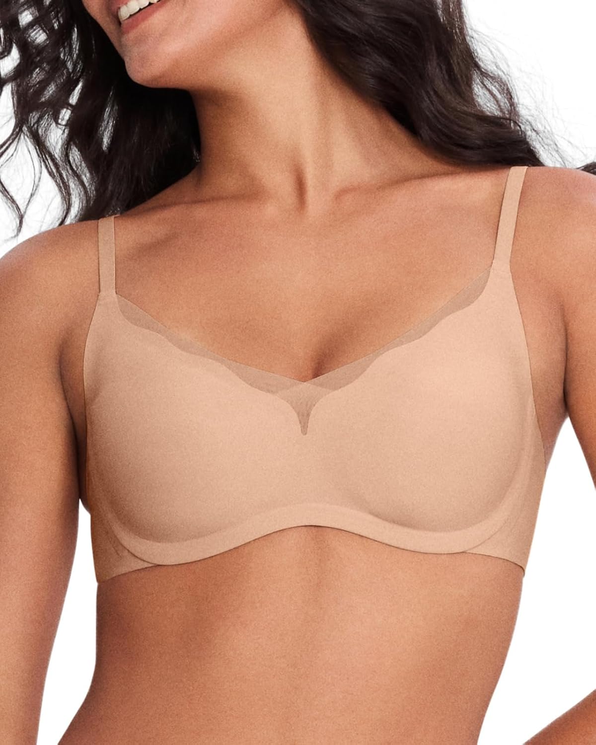 Ubras V Neck Mesh Supportive Bra, Seamless Push up Bra no Underwire, Comfortable Bralette for Women