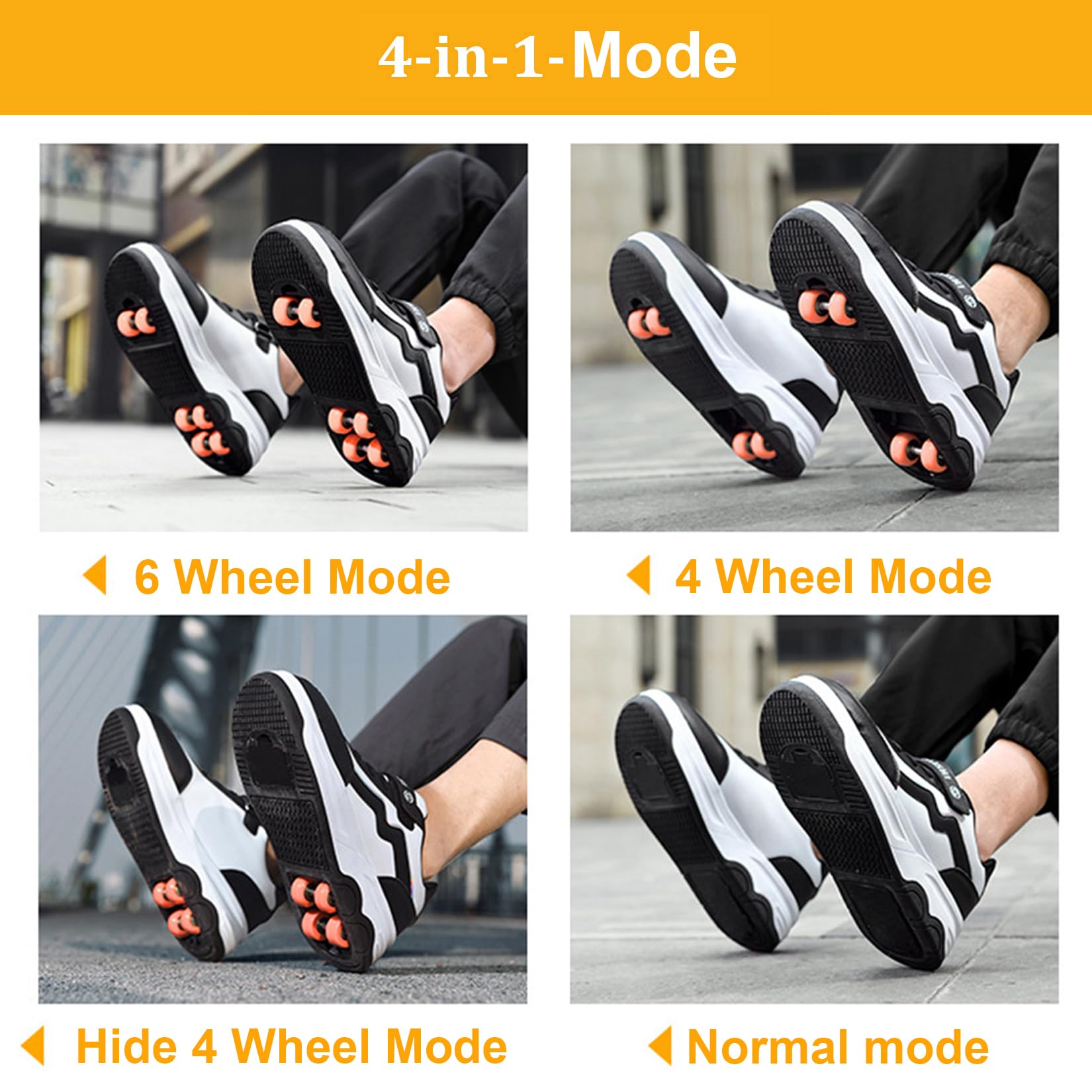 Chaussures à roulettes pour garçons et Filles 2 en 1 Basket a Roulette Chaussures Qui se transforment en Roller avec 4 Roues pour Adolescents et Adultes