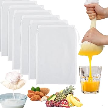 6 Pack Cheese Cloths for Straining,8x12 Food Grade Nylon Muslin Cloths for Cooking,Nut Milk Bag Straining,Unbleached Muslin Strainer Cloths for Cooking,Nylon Strainer for Yogurt Almond Soy Oat Milk