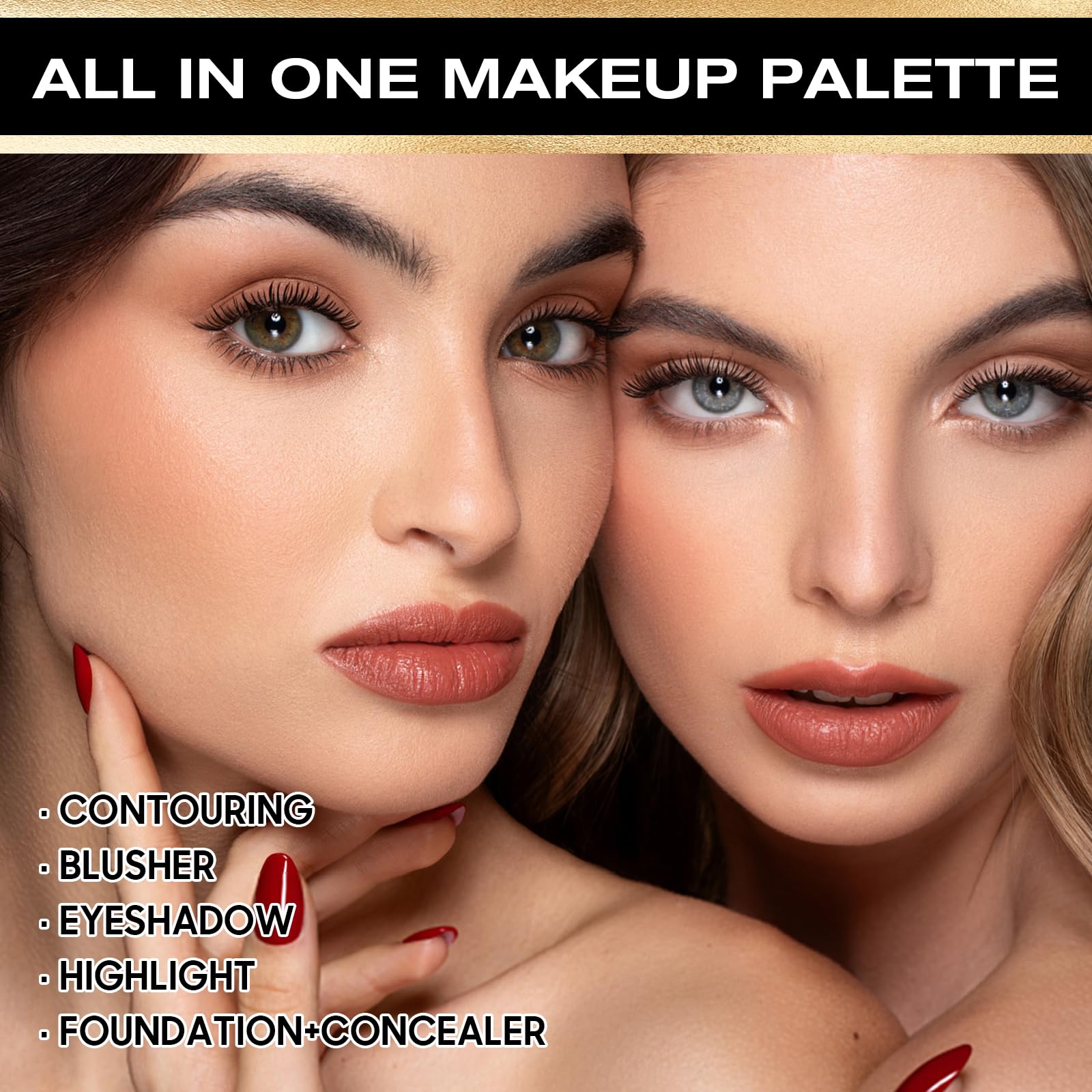 All-in-One-Make-up-Palette mit 16 Farben (wasserdicht): Highlighter, Concealer, Lidschatten und Rouge. Falten- und schweißresistent für makellosen Glanz