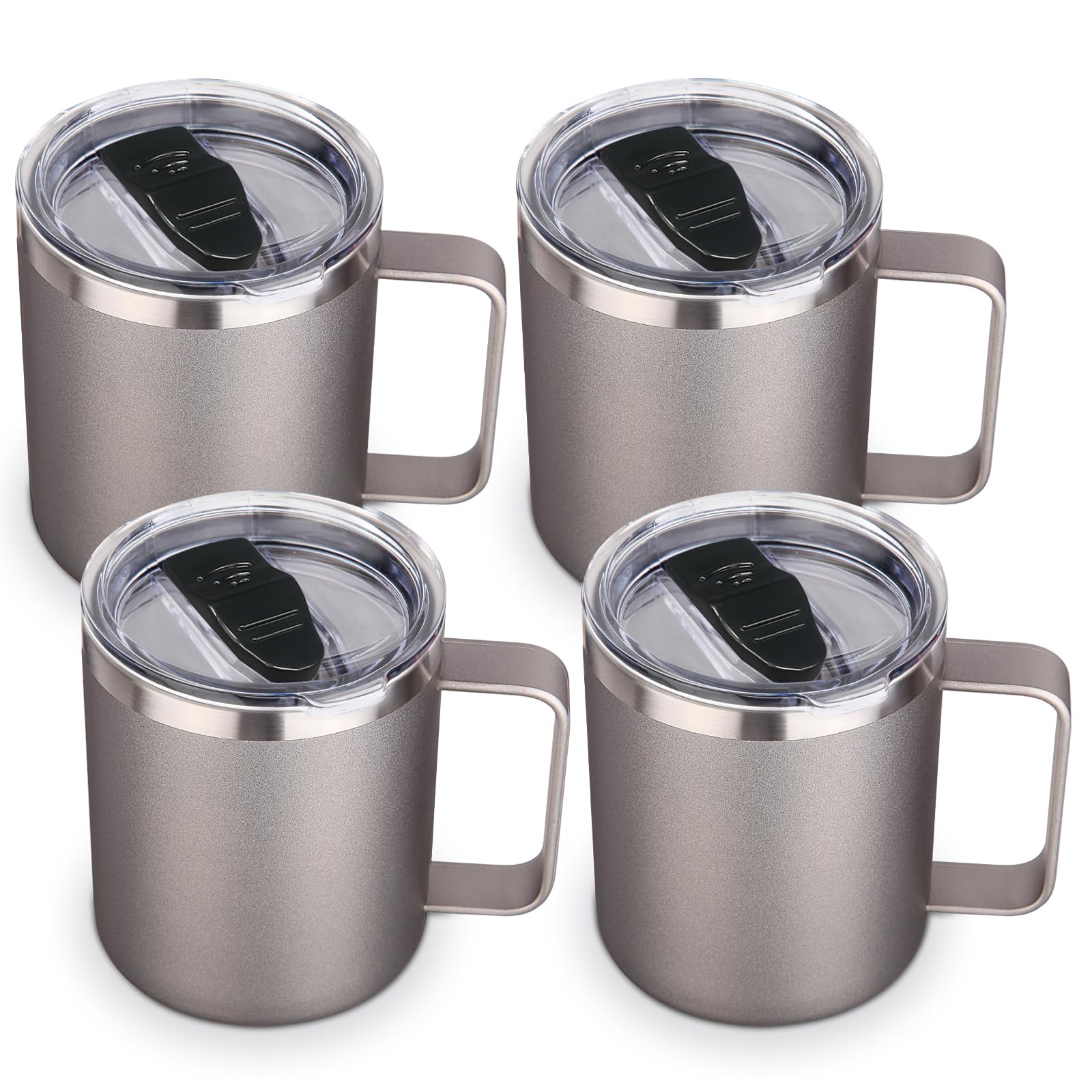Volhoply Lot de 4 tasses à café isothermes en acier inoxydable avec couvercle – Tasse à café de voyage à double paroi avec poignée – Gobelet isotherme réutilisable pour le camping – Cadeau de Noël