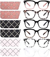 CHOFILORD 6 Pack Blue Light Blocking Reading Glasses Women Men Oversized Square Readers Spring Hinge Cases