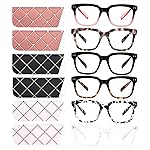 CHOFILORD 6 Pack Fashion Reading Glasses for Women Men Blue Light Blocking Oversized Square Readers with Spring Hinge (6 Pack Mix, 1.75)