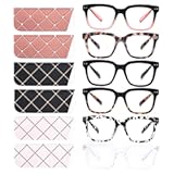 6 Pack Fashion Reading Glasses for Women Men Blue Light Blocking Oversized Square Readers with Spring Hinge