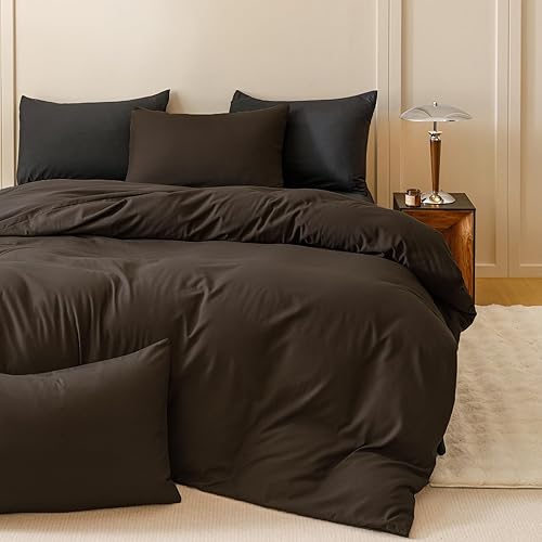 Miniatura 10 de Juego de edredón negro sólido, tamaño matrimonial, color negro puro, suave, ligero y duradero, juego de edredón para mujeres y hombres