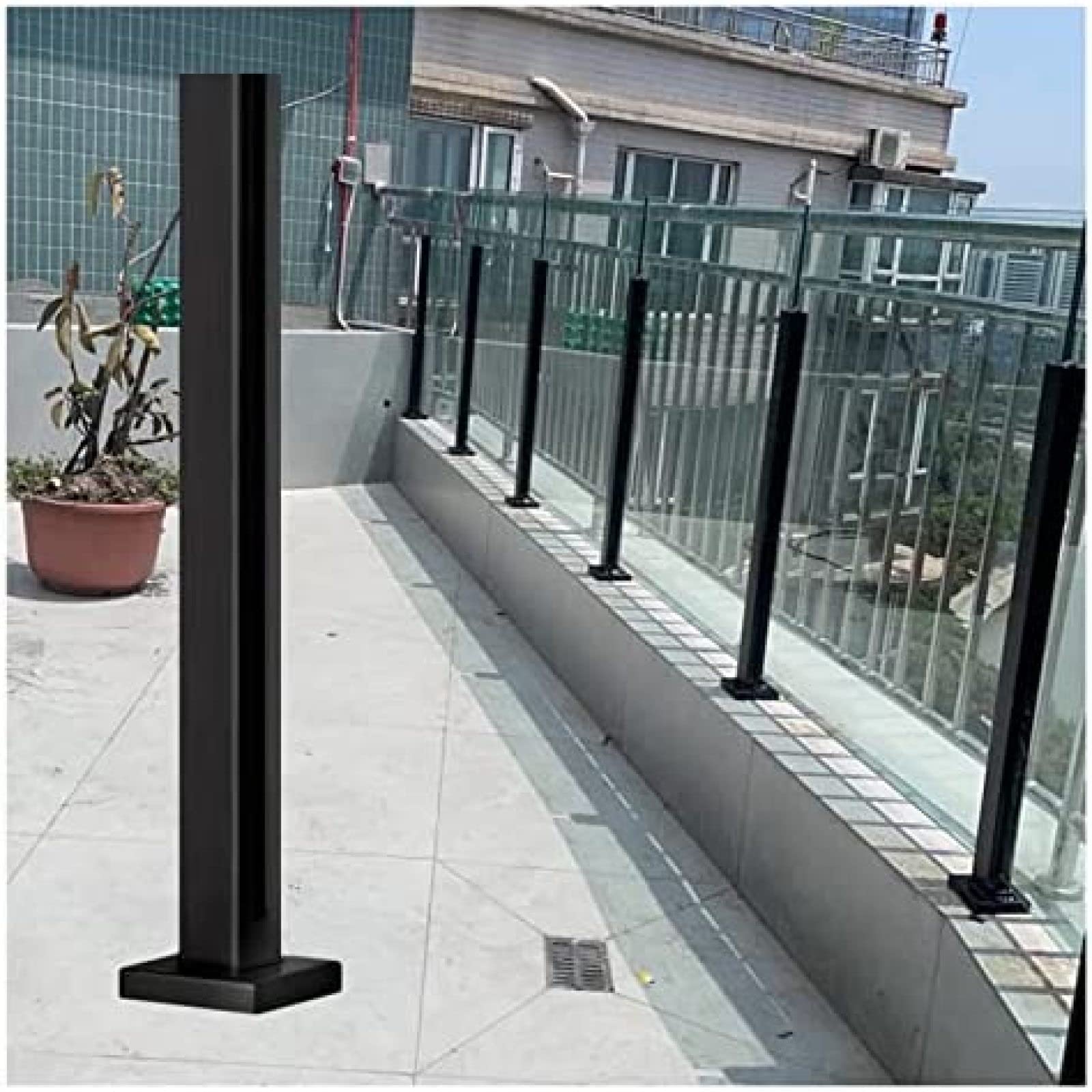 Cverthaf Black Glass Fence Posts Outside Balcony Glass Railing Fence Pole Stainless Steel Rustproof Glass Panels Post Glass Balustrade End Post 90Cm/34In