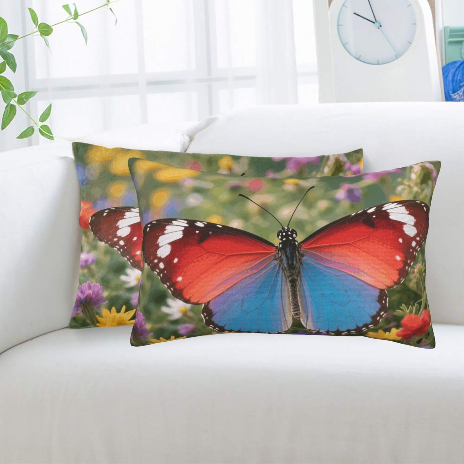 2 Pack Standard Pillowcases Sets, Ultra Soft Comfort Microfiber Plush Pillow Cases Butterfly Decorative Throw Pillow Cover with Hidden Zipper for Bedroom, Sofa, Couch,16"X24"