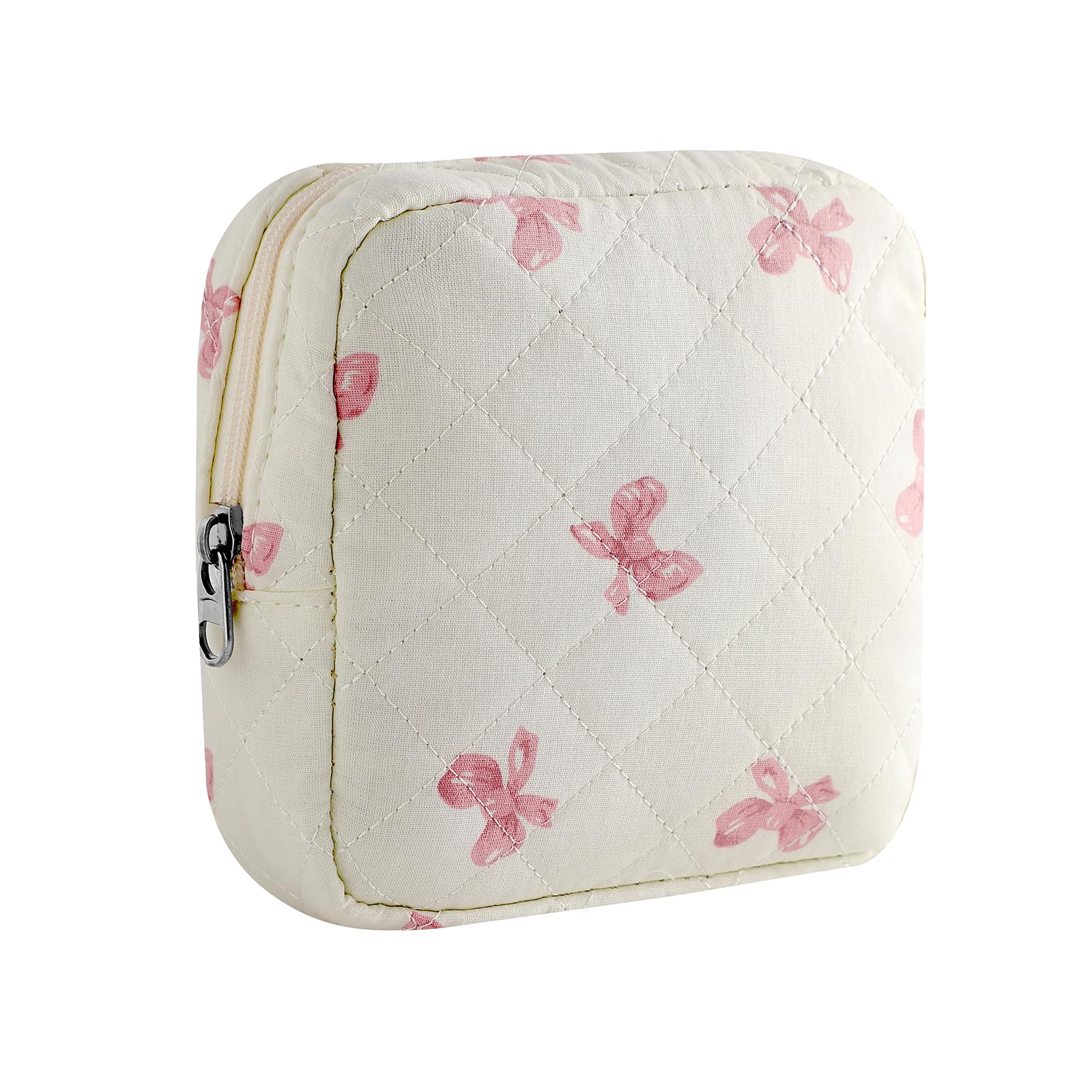 Small Quilted Cotton Makeup Bag for Purse, Cosmetic Bag with Compartments, Cotton Aesthetic Makeup Bag, Travel Toiletry Pouch, Lipstick Bag Card
