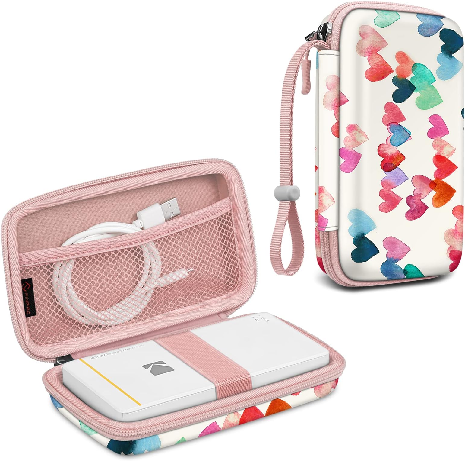 Fintie Protective Case for Kodak Step/Mini 2 HD/PRINTOMATIC/Kodak Smile Camera & Printer - Shockproof Hard Shell Carrying Case with Inner Pocket, Raining Hearts