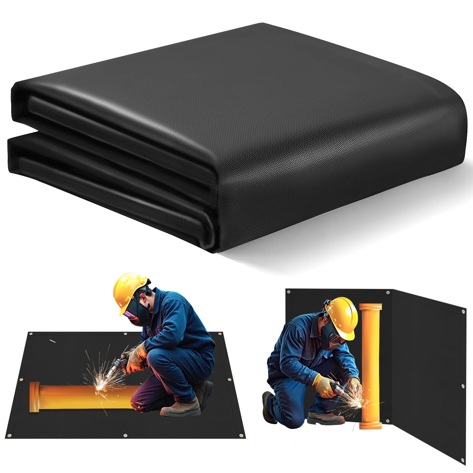 Welding Blanket Fireproof with Brass Grommets, Large Size 8' x 6', Black