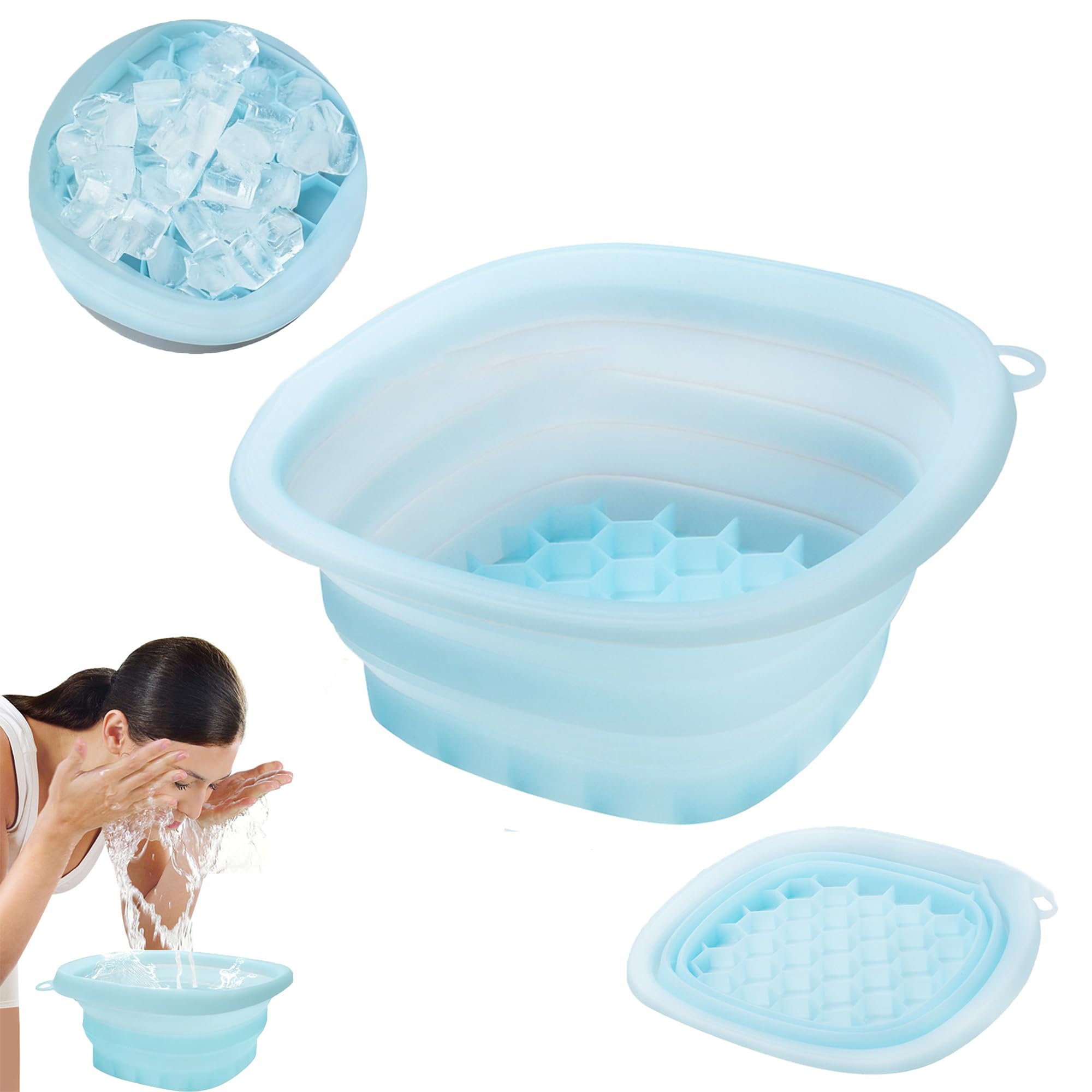 MZSX Silicone Ice Facial Basin Portable Folding Silicone Ice Facial Basin Bath Rapid Cooling to Reduce Swelling and Soothe Skin Dual-Purpose for Home and Travel use