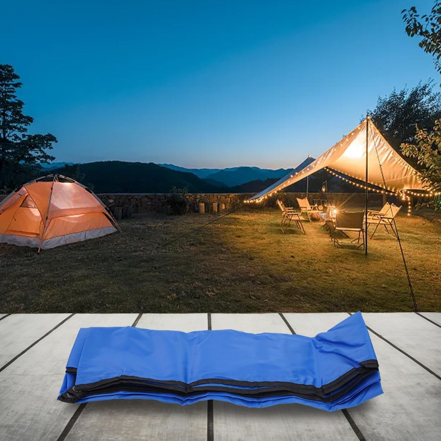 Waterproof Tent Tarp Rain Sun Shade Shelter Camping Picnic Awning Cover 210T Polyester with 6 Tie Points Activities Quick Dry for Weekend Trip Long Trip Storage Bag Included(Blue 150x210CM)