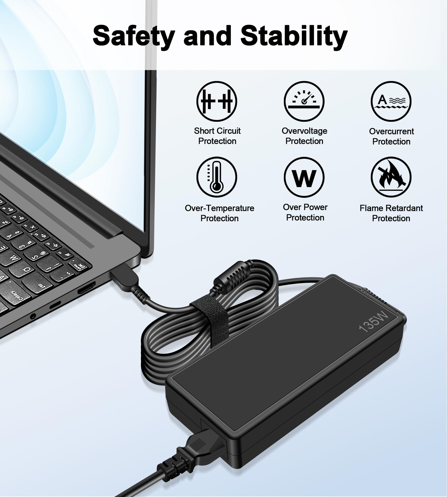 Caricatore da 135W compatibile con Lenovo Universal Thunderbolt 3 4 Essential Smart Dock Gen 1 2, Ultra/Pro Docking Station Gen 1, Dock USB-C ibrido con docking station USB-A Alimentatore ADL135NDC3A
