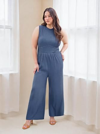 CIDER Plus Size Jumpsuit Sleeveless Wide Leg - Curvy Women Dressy Casual One Piece Summer Outfit