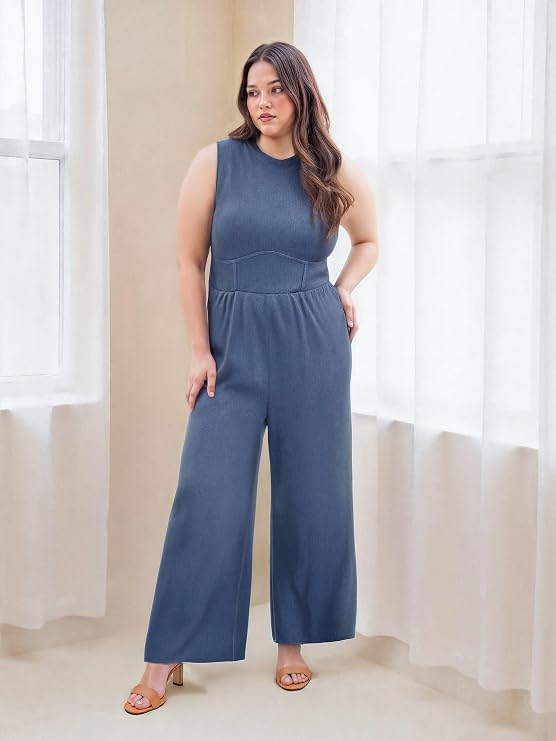 CIDER Plus Size Jumpsuit Sleeveless Wide Leg - Curvy Women Dressy Casual One Piece Summer Outfit