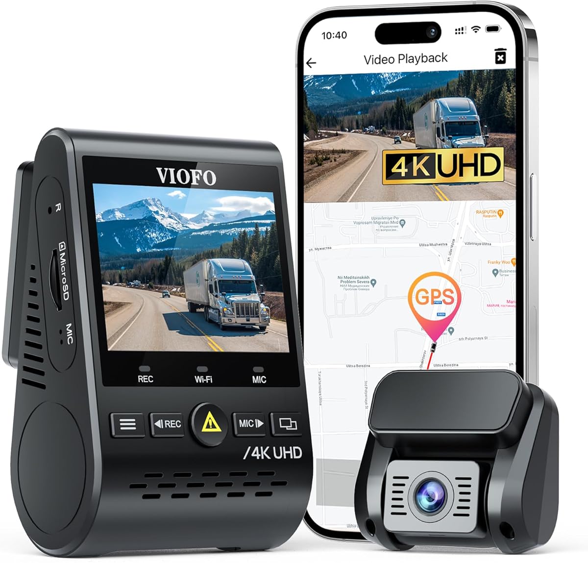 VIOFO A129 Pro Duo 4K Dual Dash Cam 3840 x 2160P Ultra HD 4K Front and 1080P Rear Car WiFi Dash Camera 8MP Sensor GPS, Buffered Parking Mode, G-Sensor, Motion Detection, WDR, Loop Recording : Electronics
