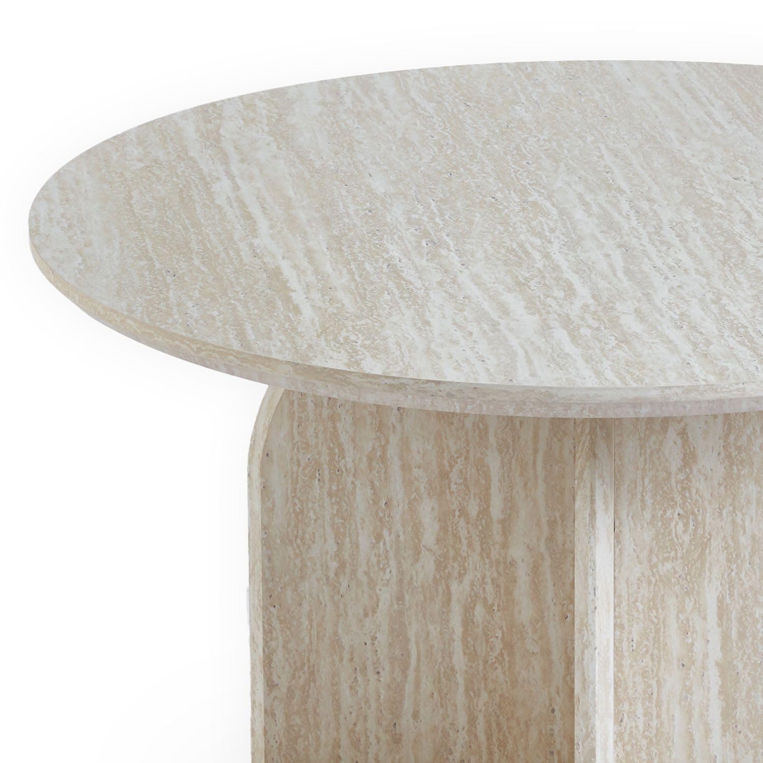 Menzzo Table Basse Ronde CALYPTUS 80 cm – Effet travertin Beige – Table Design Moderne élégante pour Salon Contemporain