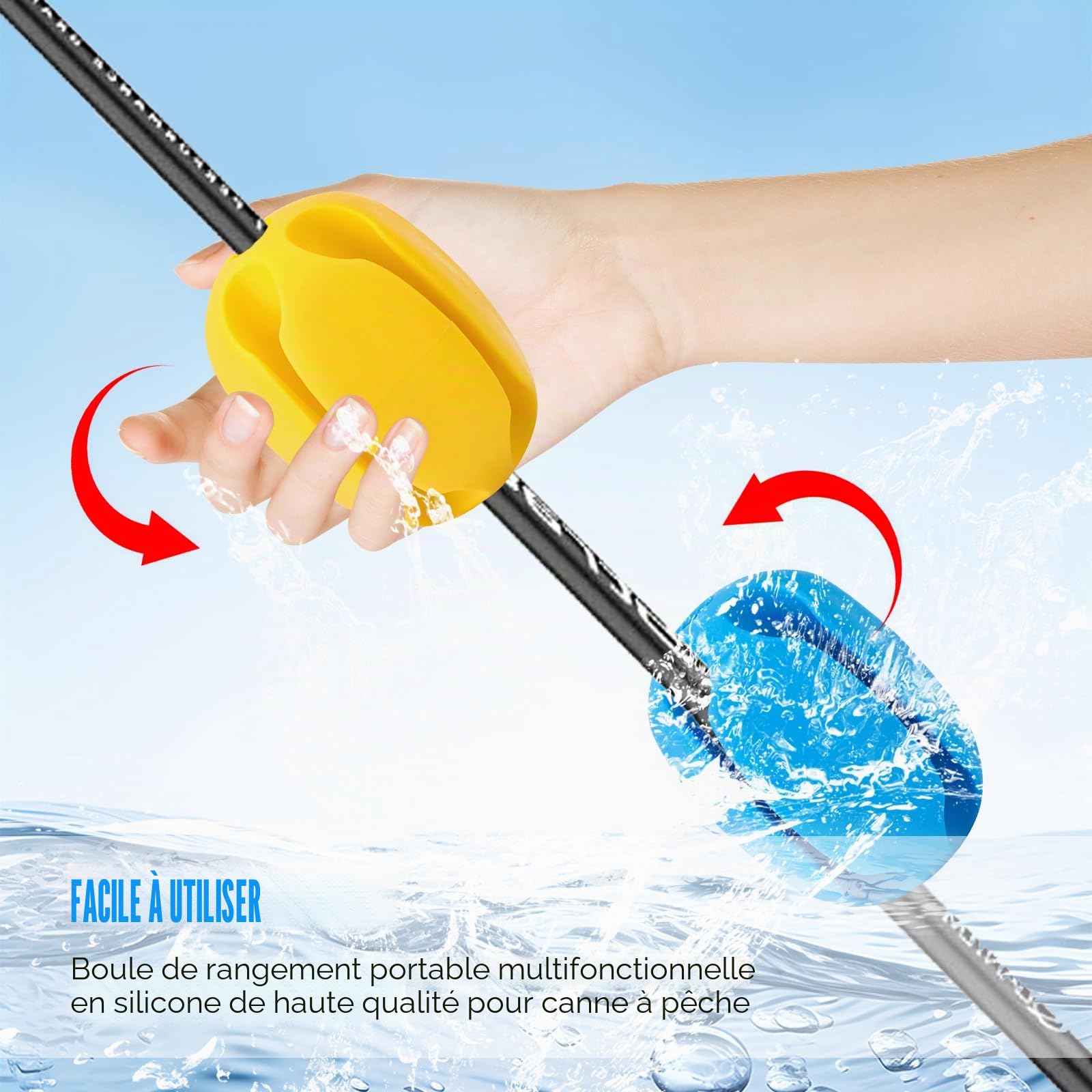 Attache Canne a peche Portable pince Caoutchouc Canne à pêche Fixateur Elastique Balle Fixe Scratch pour Protéger Outils de pêche Réutilisables Accessoires Porte 6 Pièces
