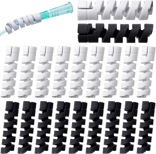 20 Packs Oxygen Tube Support Crimp Straightener, Retractable Oxygen Tubing Support for Portable Oxygen Concentrator, Oxygen Tubing Reels Supplies for Nasal Cannula - Black, White