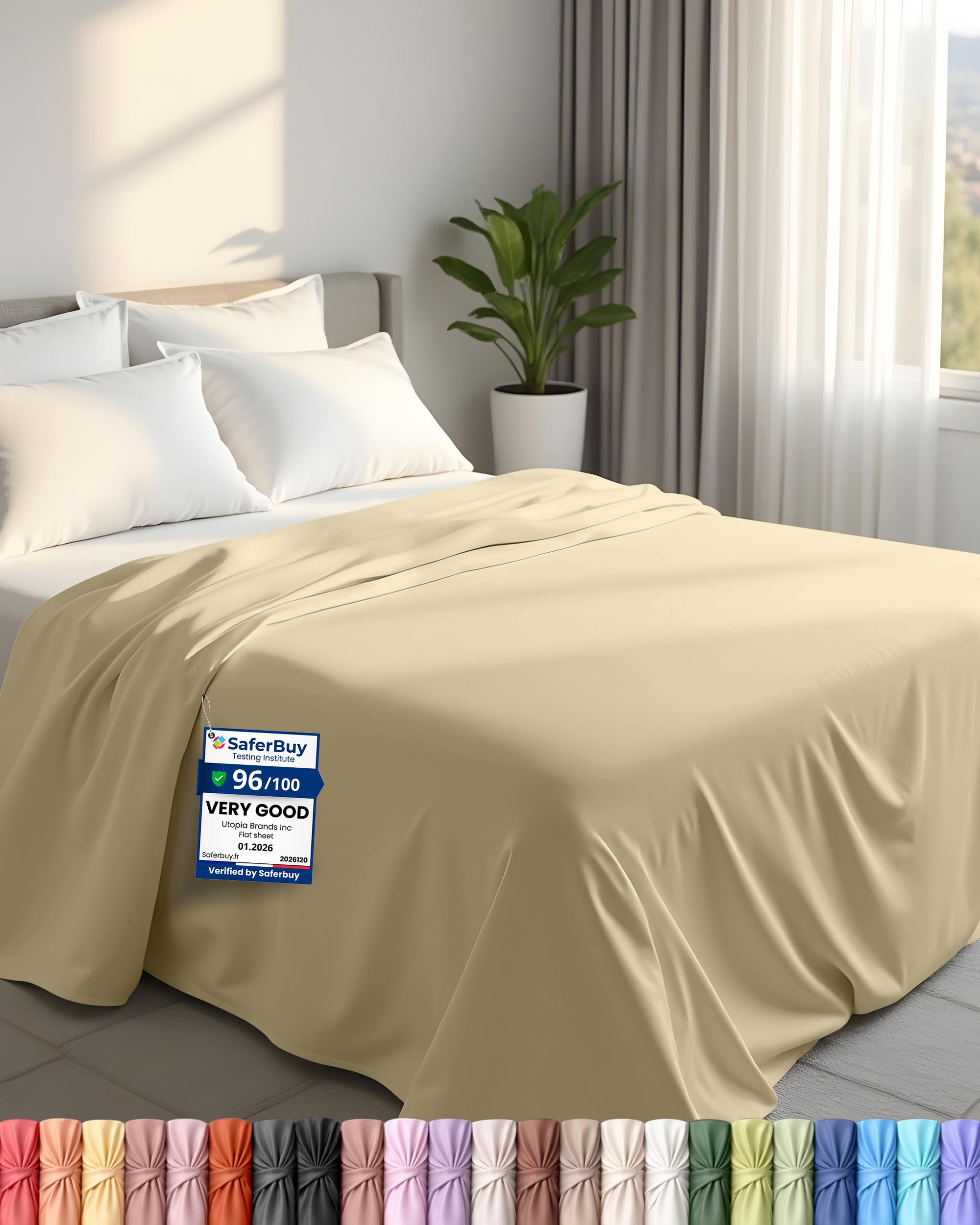 Utopia Bedding - Flat Sheet Double Size - OEKO-TEX Certified - Easy Care Soft Brushed Polyester - Microfiber Fabric - Wrinkle, Shrinkage, and Fade Resistant - Beige