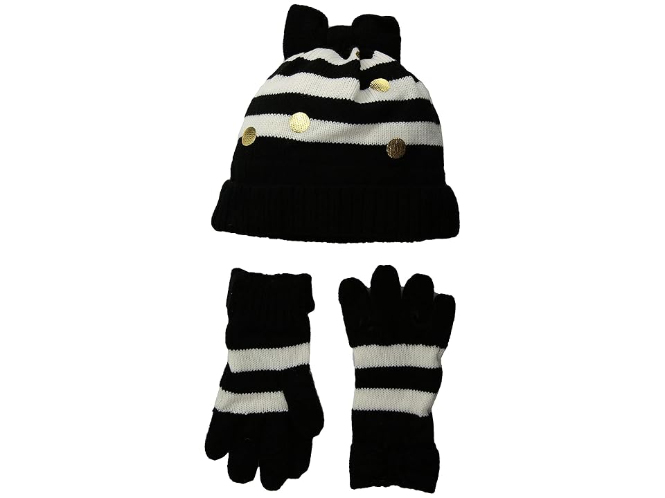 

Kate Spade New York Kids Bow Hat and Gloves Set (Big Kids) (French Cream/Black Stripe) Cold Weather Hats