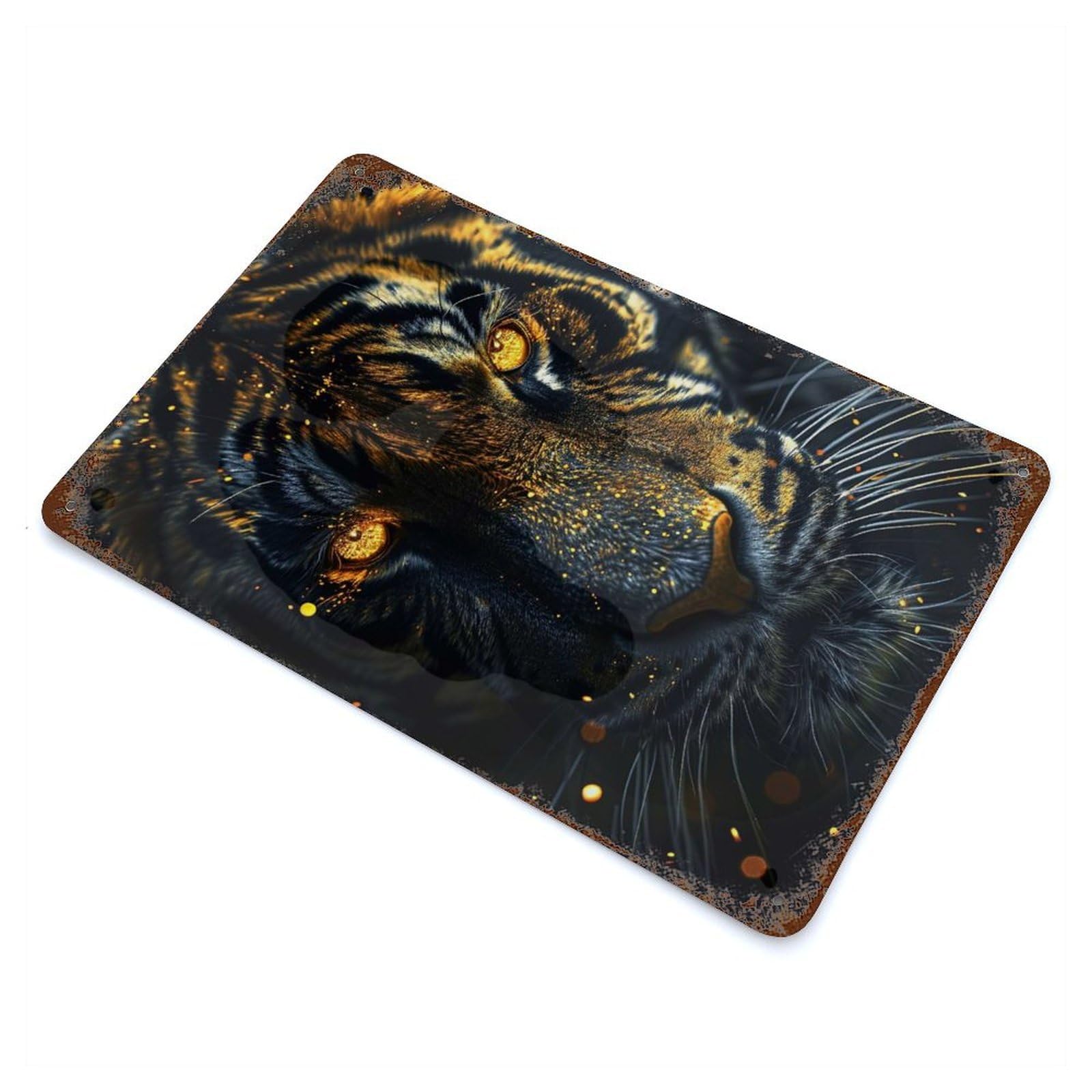 Distressed Metal Wall Sign Tiger Gold Black Animals 11.8"x7.9", Vintage Wall Decor for Cafe, Home Bar And Lounge Decor