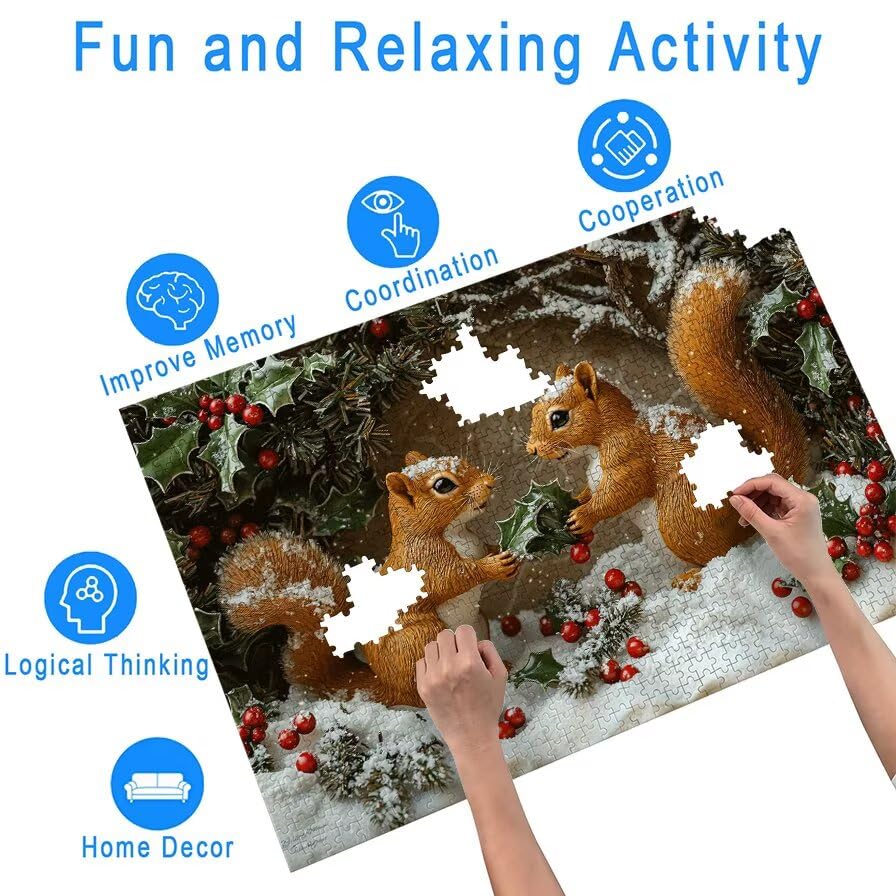 Puzzle 1500 Piezas, Puzzle Ardilla con Caja Regalo, Navidad Puzzles 1500 Piezas Adultos, Medidas: 87 x 57 cm, Rompecabezas Adultos de Madera, Rompecabezas para Decoración Hogar, Regalo Mujer, -5908