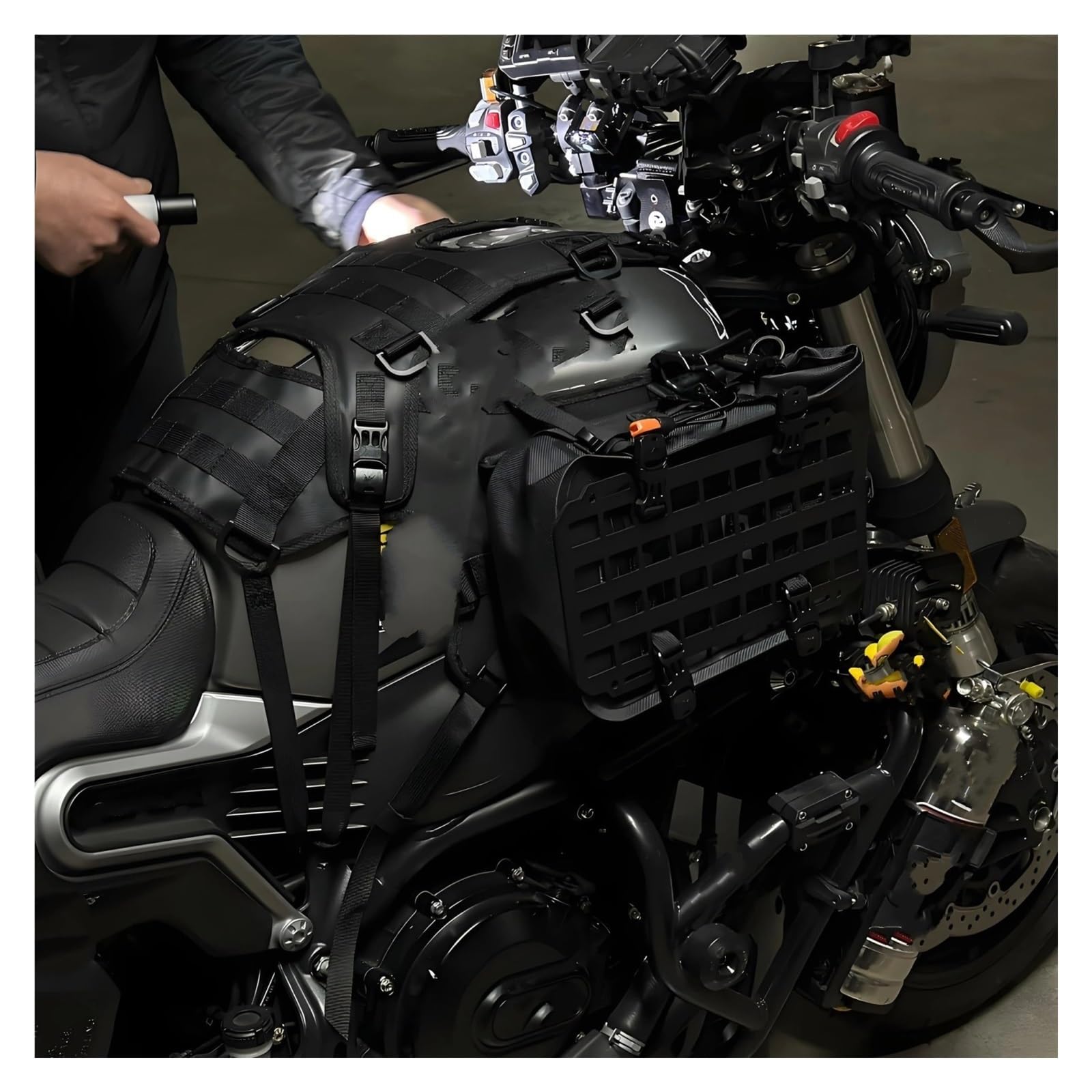 Top Case Motos Bolsa Tanque Combustible para Motocicleta Conjunto Chaleco Base Molle Portátiles Adecuados Kit Todoterreno Universal Bolsa De Moto(2 Set 1)