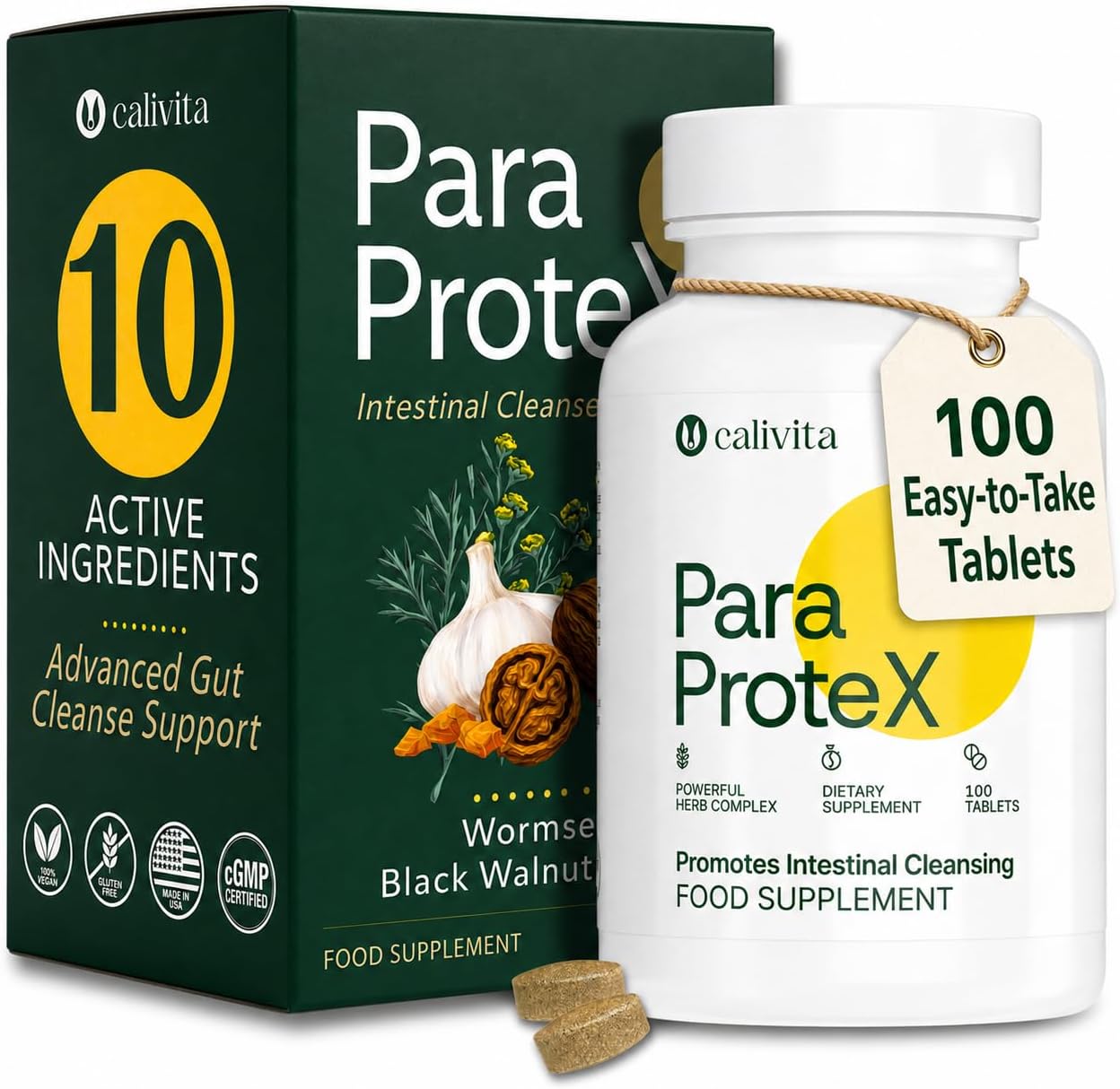 ParaProteX 10 in 1 Parasite Cleanse for Humans | 1680 mg Wormwood Black Walnut and Clove Complex | 10 Active Herbal Ingredients | Gut Cleanse & Digestive Support | 100 Vegan Tablets
