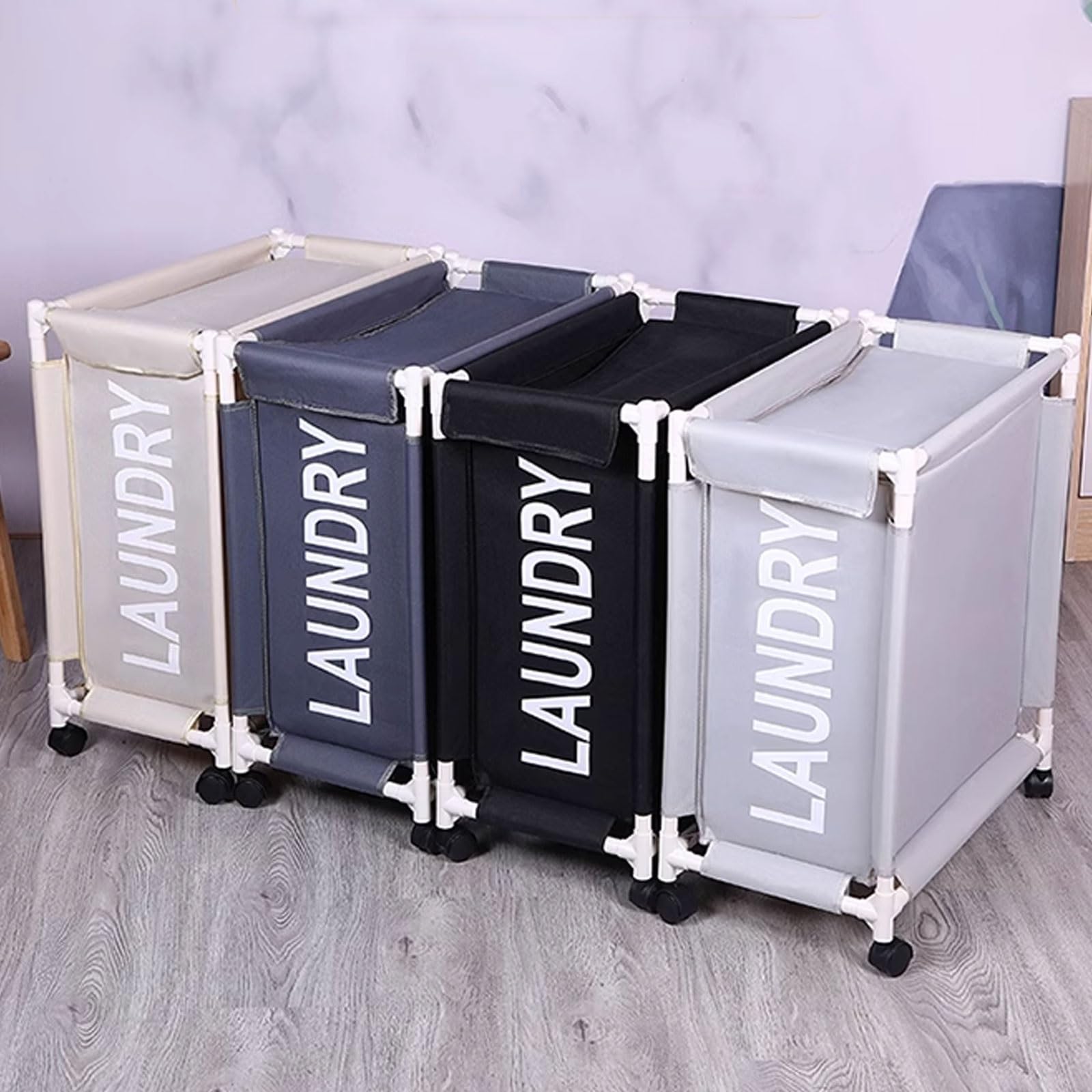 Cesto Portabiancheria Pieghevole 75L In Tessuto Oxford Con Coperchio E Ruote 360° – 58x32x66 Cm, Bianco, Per Camera Bagno O Balcone