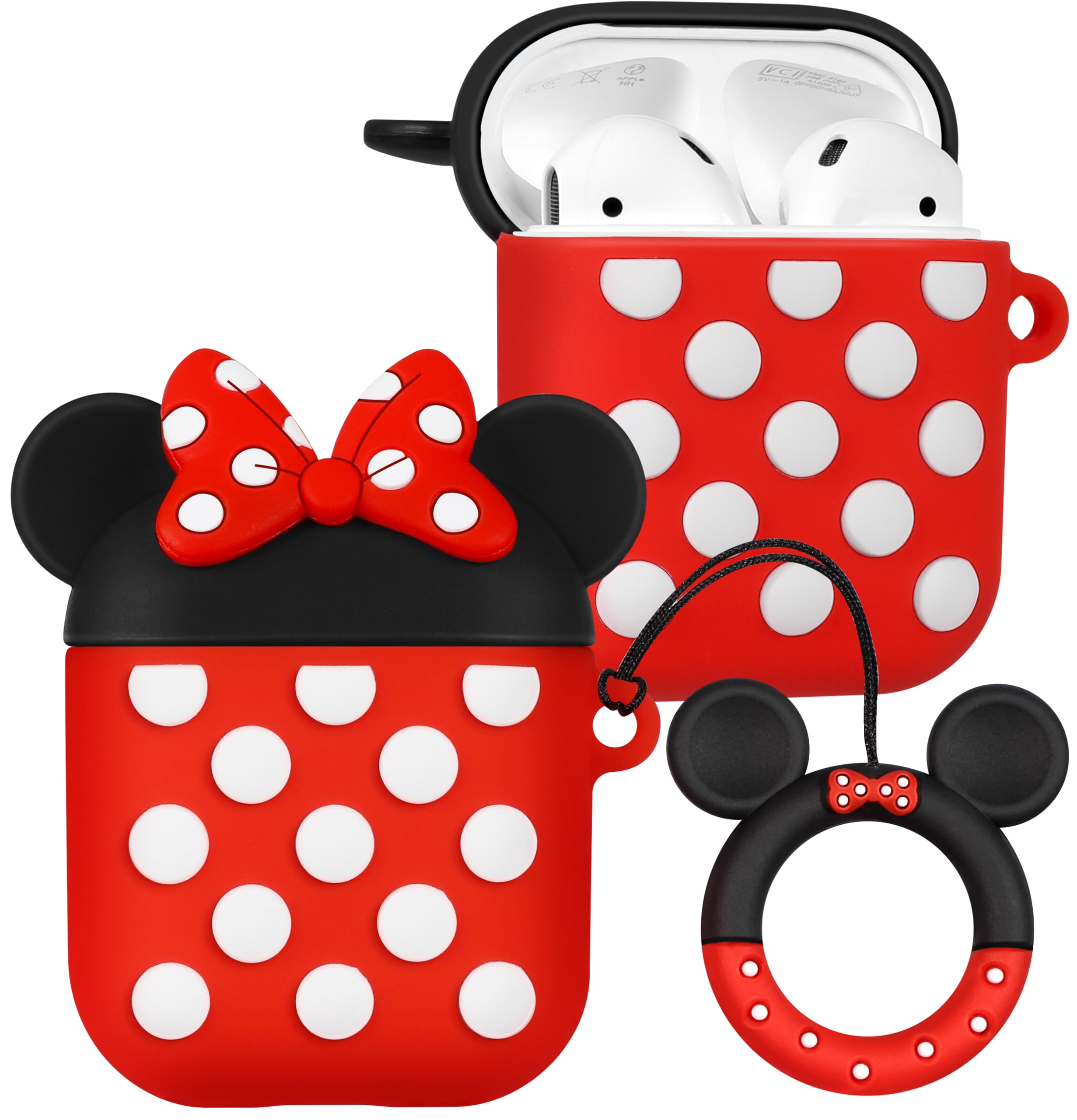 Boaretiu for AirPods 2/1 Case - Cute Kawaii Red Bow with Keychain for AirPods Case Cover Funny 3D Soft Silicone Fun Cool for Girls Women Teens Boys