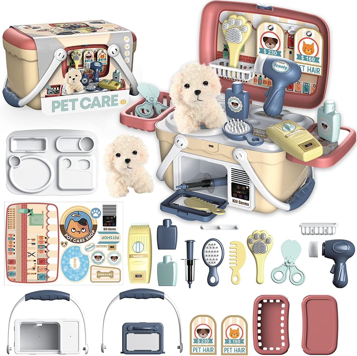 STAY GENT Medical Veterinary Toy, 23 Pieces Doggy Toys for Treatment and Grooming, Veterinary Kit with Plush Dog, Boys Girl 2 3 4 5 6 7 Years