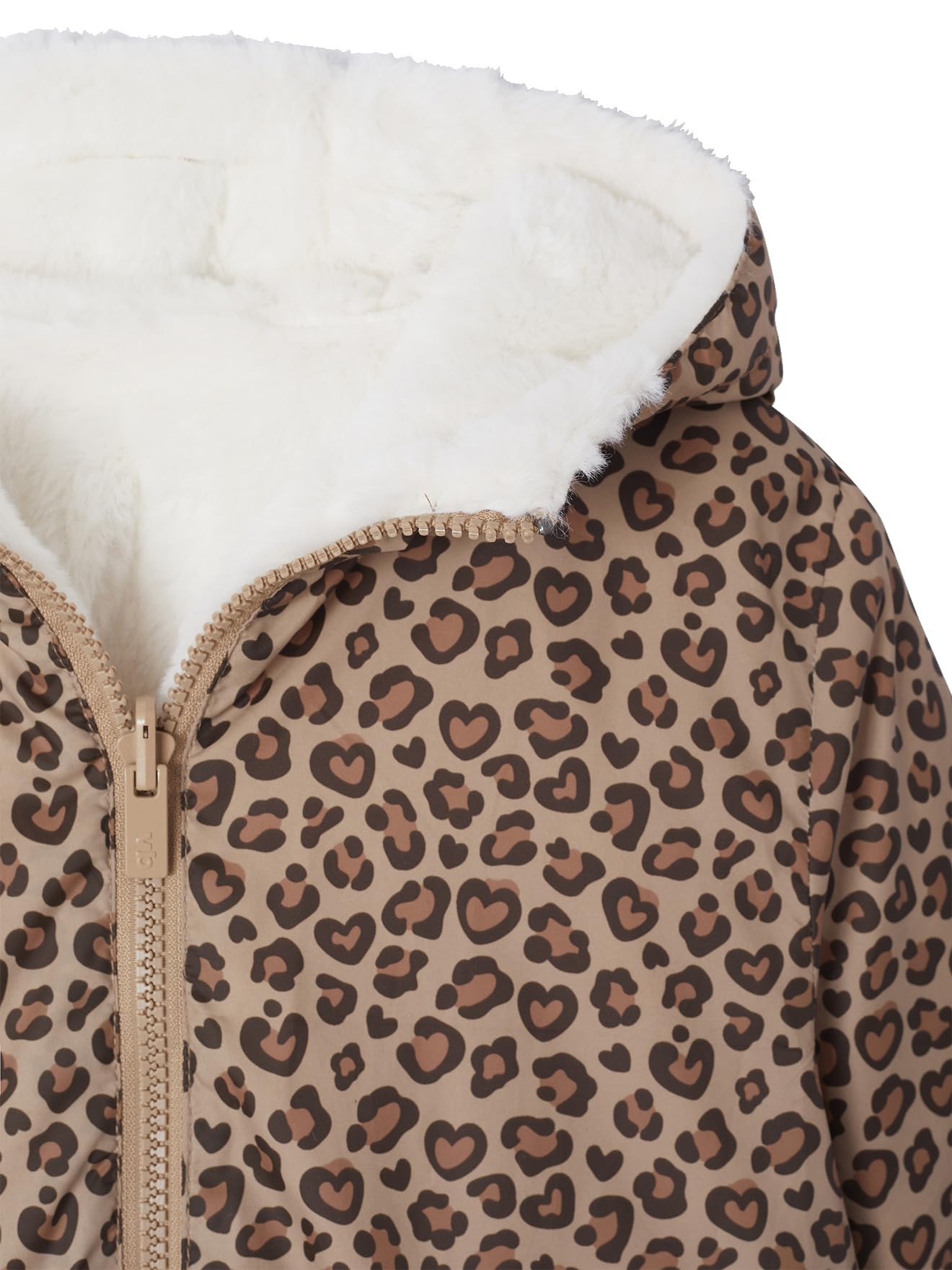 Vertbaudet Wendbare Mädchen Kapuzenjacke mit Leomuster und Teddyfleece